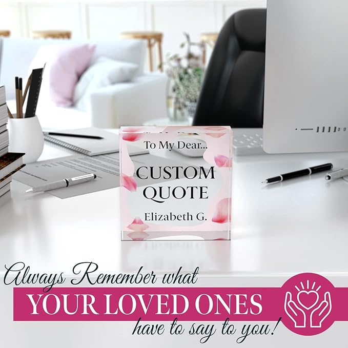 Personalized Gifts, Custom Quote Block Letter Board,Crystal-Clear Acrylic With Gift Box,17 Styles, Holiday and Christmas Gift for Mom, Dad, Girlfriend, Him or Her, Husband, Wife (4"x4, Pink Petals)