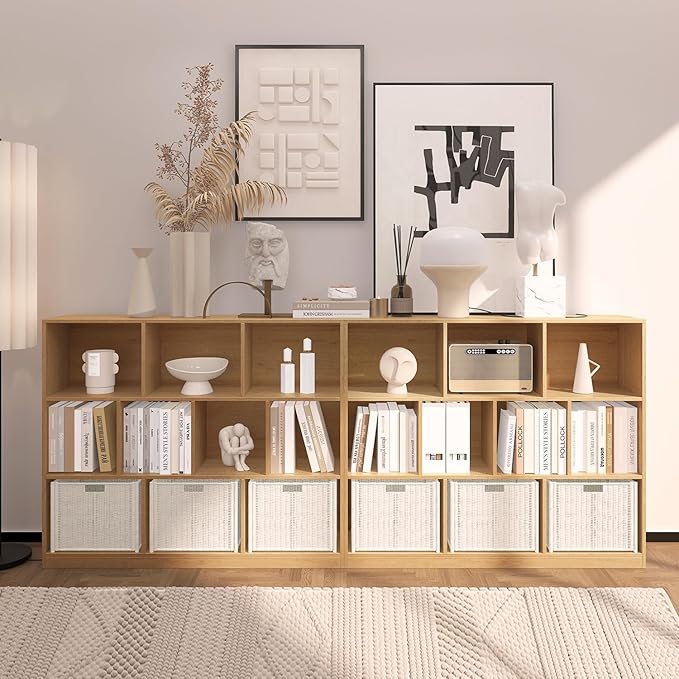 10 Cube Bookshelf with Base,Wooden Cube Storage Organizer,Open Shelf Bookcase for Bedroom, Living Room, Office, Study Room