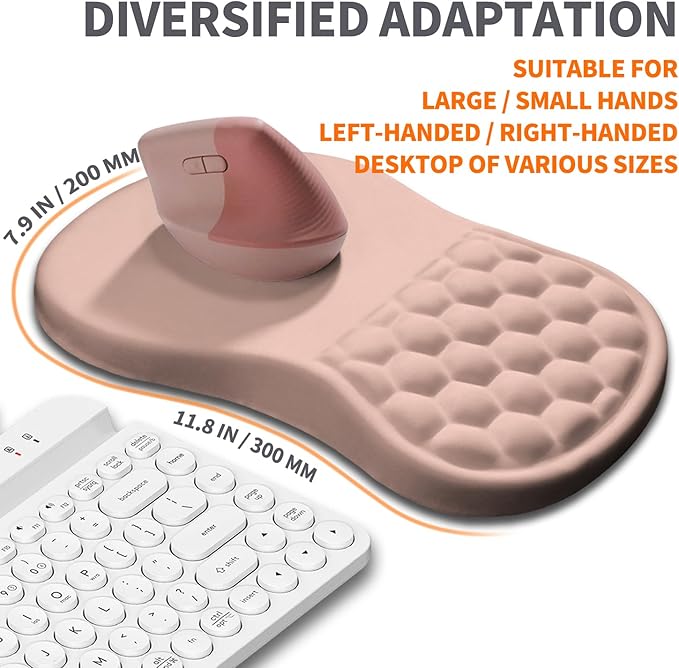 Ergonomic Joint Wrist Support Mouse Pad with Memory Foam Cushion Massage Bump, Carpal Tunnel Pain Relief Mousepad Slope Design for Wrist Rest, 11.8x7.9 in, Rose Pink