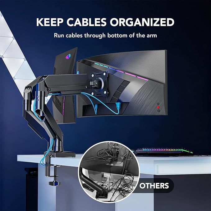 AX WABER Dual Monitor Stand, Adjustable Monitor Desk Mount for 17″–32″ Computer Screens, Full Motion VESA 75x75/100x100 with C-Clamp & Grommet Aluminum Base, Each Arm Holds 4.4 to 20 lbs AX09DB201