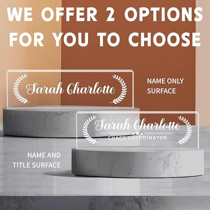 Custom Name Plate for Desk, Personalized Desk Name Plate on Clear Acrylic Glass, Appreciation Gifts for Teacher Employee Boss Coworkers Nurse, Office Desk Accessories for Women Men (Engraved Honor)