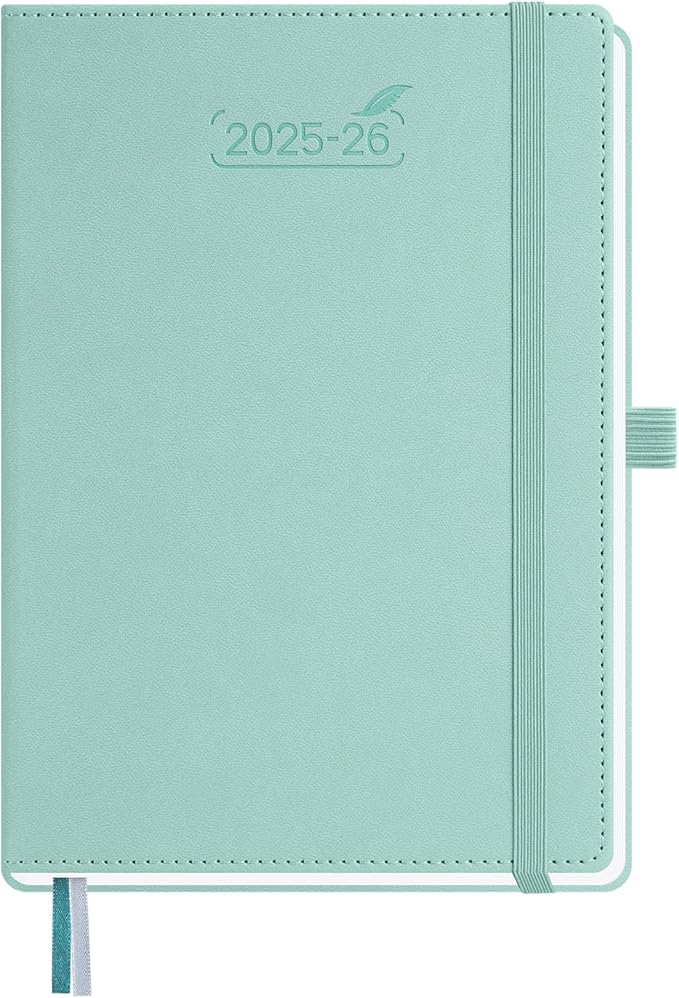 BEZEND 2026 Planner Weekly and Monthly (6" x 8.5") Daily Calendar Book with Tabs (Jul 25-Dec 26) Vertical Hourly Timeslots, Storage Pocket, Pen Holder, PU Leather Hardcover - Mint Green