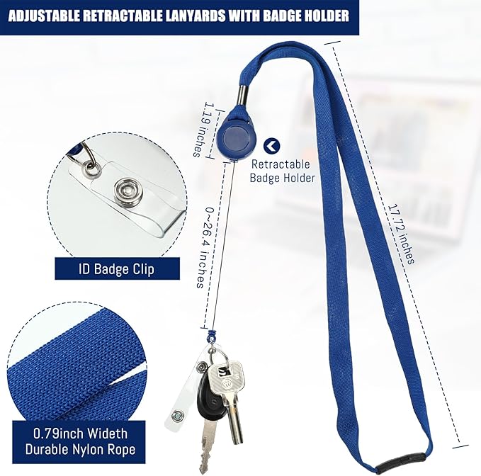 Windyun 12 Pcs Breakaway Lanyard with Safety ID Bulk Retractable Lanyards Flat Neck Straps (Blue)