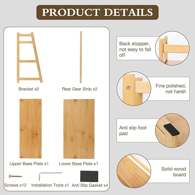 2-Tier Ladder Desktop Bookshelf, 15.75" Wide Wooden Countertop Storage Hutch for Office, Dorm and Home, Desk Organizer for Books and Decor