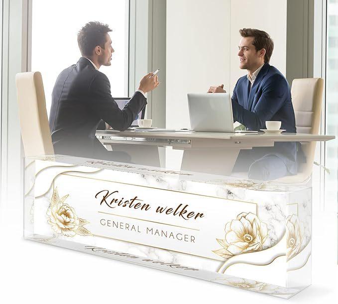 Personalized Office Name Plate for Desk, Custom Employee Appreciation Gifts, Acrylic Desk Name Plate Funny, Desk Decorations Gift, Acrylic Desk Ornaments… (White Marble Flowers)
