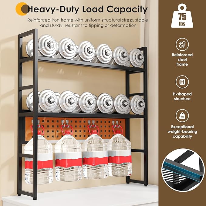 Desk Shelf, 35.43" Desk Hutch Bookshelf, Desktop Shelf with Pegboard for Computer Monitor, Metal Desktop Hutch Storage Organizer for Dorm Home Office, 2 Tier Bookcase, Black