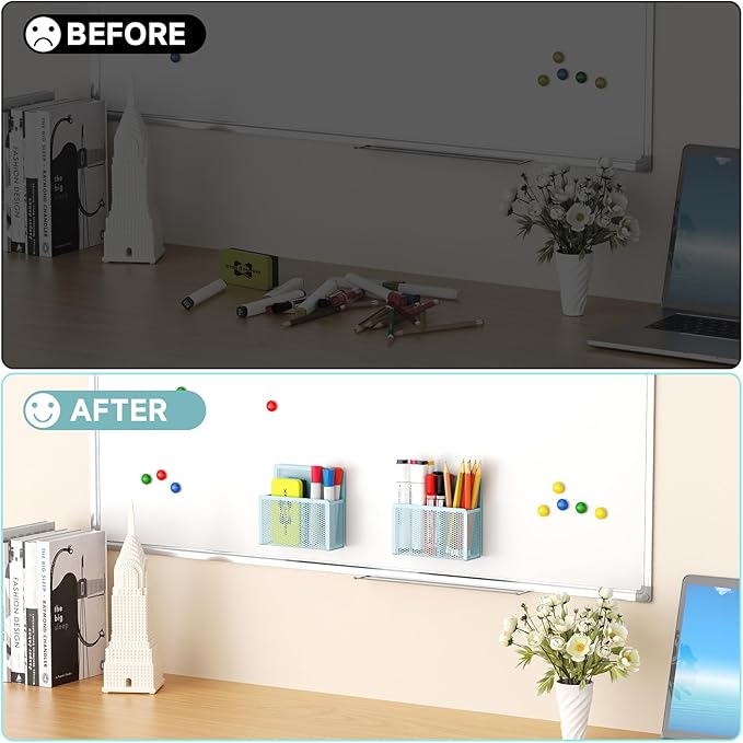 Marbrasse Magnetic Dry Erase Marker Holder, Mesh Pen Holder for Whiteboard，Magnet Pencil Organizer Storage for Refrigerator Locker Accessories Organizer for Home, School and Office(Blue)