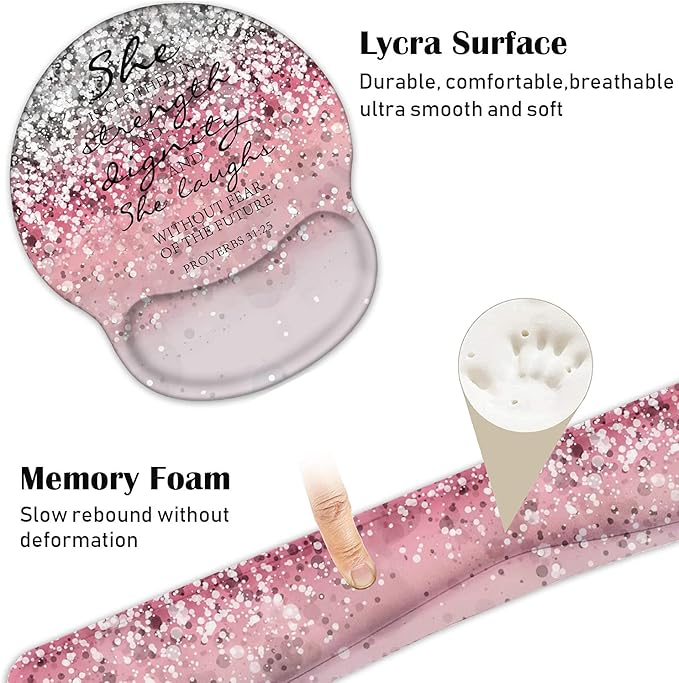 Keyboard Wrist Rest and Mouse Pad Wrist Support Set with Coasters, Non-Slip PU Base Ergonomic Gaming Mousepad for Home Office Working Studying Easy Typing & Pain Relief, Bible Verses Proverbs 31:25