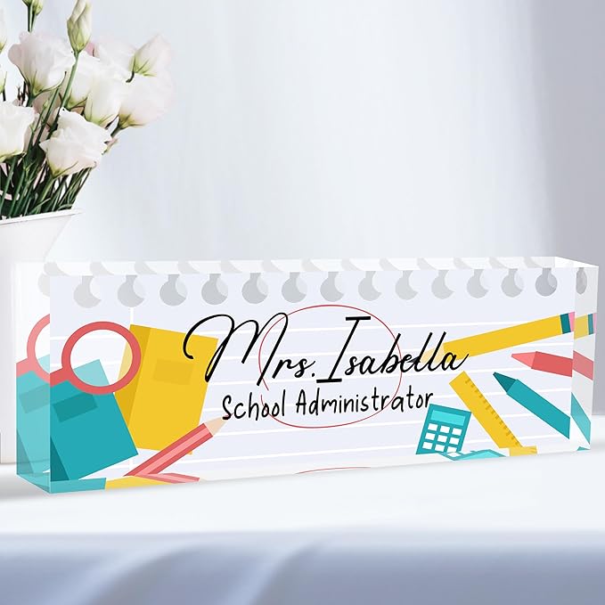 Custom Desk Name Plate Personalized, Acrylic Name Plates for Desk, Office Decor Personalized Gifts for Teacher Coworkers Boss Nurse Big Bang for Learning