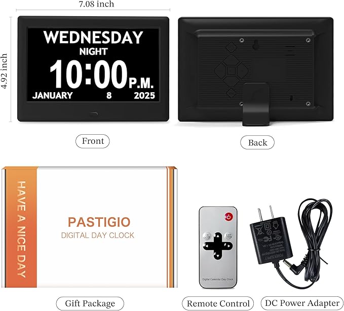 2025 NEW, Digital Clocks, 7'' Dementia Clock with Date and Time for Elderly, Auto-Dimming, 12 Reminders & 6 Alarms, Button & Remote Control, Auto DST, Digital Calendar for Seniors Large Display