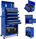 13-Drawer Tool Chest with Tool box and wheels, Large Detachable Tool box with Sliding Drawers, Mechanic Storage Cabinets, Metal Tool Cart for Garage Workshop (Blue)