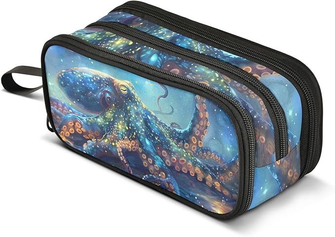 Octopus Galaxy Pencil Case Box Boys Girls Large Pencil Pouch with Zipper Compartments Big Capacity Stationery Pen Bag Organizer for Kids Teens Adults School