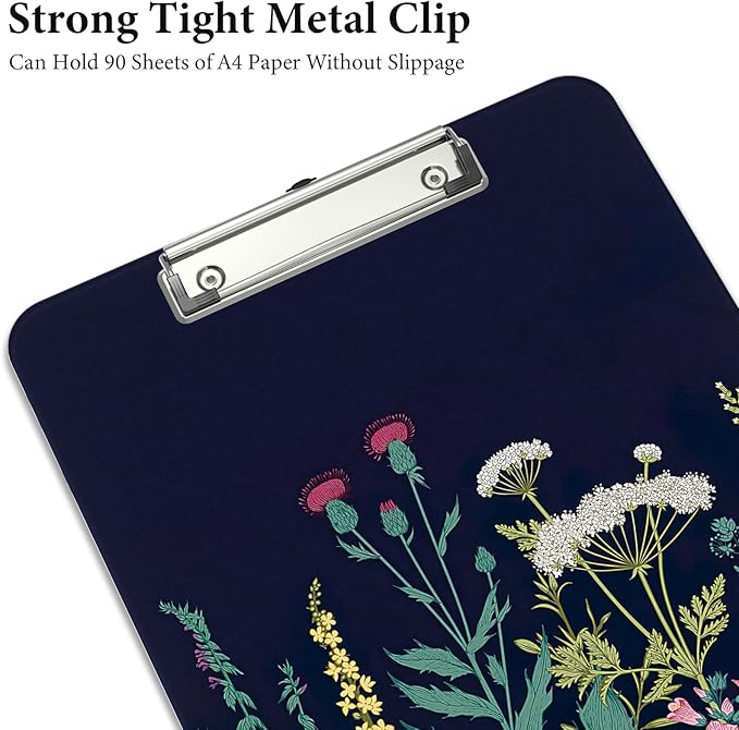 Rimilak Plastic Clipboards with Metal Clip, A4 Letter Size 9 x 12.5 in, Office Decorative for Students Women Men and Kids, Cute Custom Pattern, Night Flower