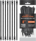 BEST CONNECTIONS Black Cable Ties – 5,000 Pcs Cable Zip Ties 8 Inch with Screw Down Hole for Mounting- Strong Nylon Wire Ties with 50 Lbs Tensile Strength – Cable Management Ties for Outdoor & Indoor
