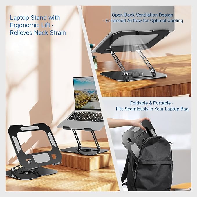 Adjustable Laptop Stand for Desk - 360° Rotating Ergonomic Laptop Riser, Foldable Portable Computer Stand Fits MacBook Air/Pro 10-16 Inch Laptops (Black) (White)