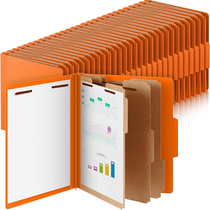 Skyygemm 72 Pcs Classification Folders Letter Size, 3 Divider Pressboard File Folder with Fasteners, Expanding File Organizer Bulk for Teachers, Clergy, Office, Church, Christmas Donations (Orange)