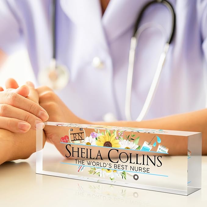 Custom Acrylic Name Plate for Desk, Employee Appreciation Gifts, Personalized Office Decor, Funny Gifts for Coworkers, Boss, Teacher (Nurse A)