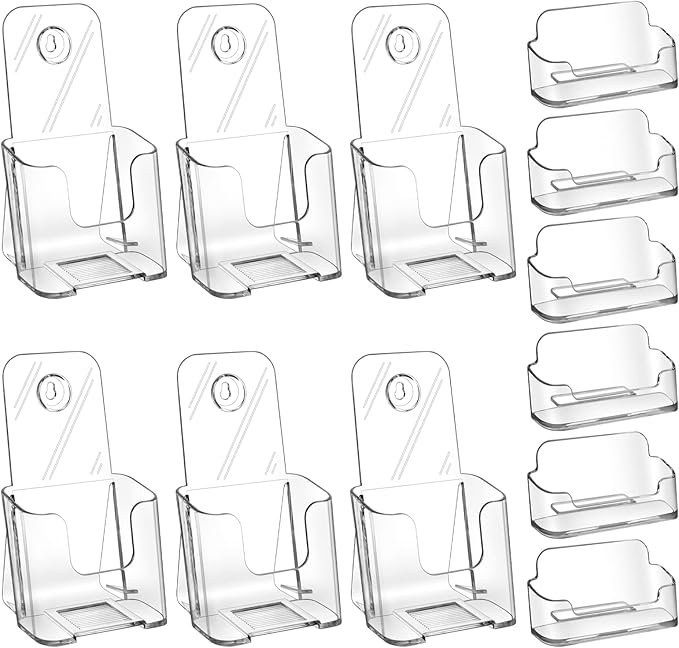 Zavekia Acrylic Brochure Organizer. 4 Inch Wide, Clear Countertop & Wall Mount Literature Holder (6 Pack)