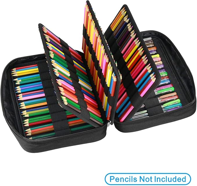 YOUSHARES 220 Slots Colored Pencil Case, 145 Slots Gel Pens fo Coloring Case Organizer, Handy Multilayer Color Pencil Holder for Glitter Gel Pens, Refills, Colored Pencils for Adults & Artist (Black)