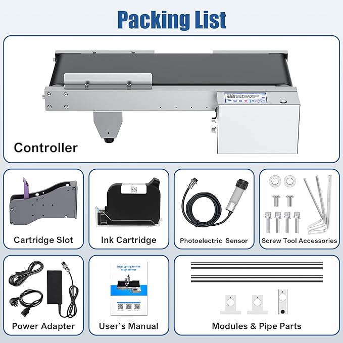 JS350 Automatic Inkjet Coding Machine with Mini Conveyor Belt | 2-12.7mm Industrial Online Inkjet Printer for Expiry Dates, Batch Numbers, Barcodes, QR Codes, Logos & Labels etc.