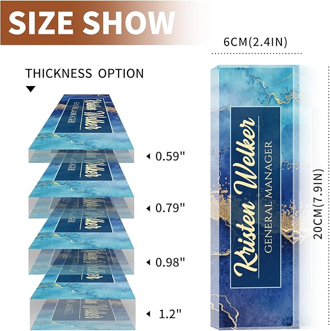 Name Plate for Desk, Desk Name Plate Personalized, Blue Office Decor for Women Men, Acrylic Desktop Accessories, Office Gifts for Boss Nurse Teacher Coworker, Employee Appreciation Gift (Blue Coast)