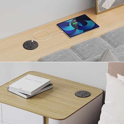 QBA 2 Pack Recessed Power Grommet with HDMI Port, 35W USB C Fast Charging, 3-inch Desk Power Outlet, 2 Outlets, 4 USB Ports, Flush-Mount Desk Outlet for Furniture Cabinet Home Office, ETL Listed