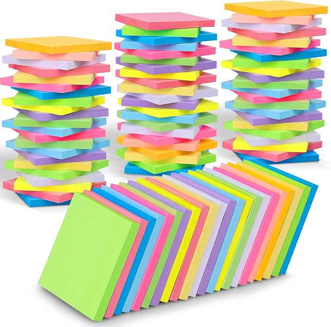 36 PCS Sticky Notes Bulk 3x3 Inch Colorful Sticky Notes 75 Sheets/Pad 12 Colors, Adhesive Sticking Self-Stick Multicolor Memo Note Pads for Teacher Student School Office Meeting Blank Desk Pads