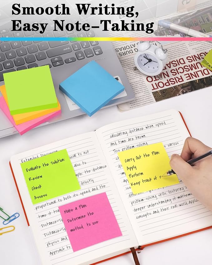 Weliu Sticky Notes 3x3 Inches, Self-Stick 48 Pads Bulk, 100 Sheets/Pad, 6 Bright Colors, Adhesive Notes for Home, School, Office, Use on Walls, Doors, Windows