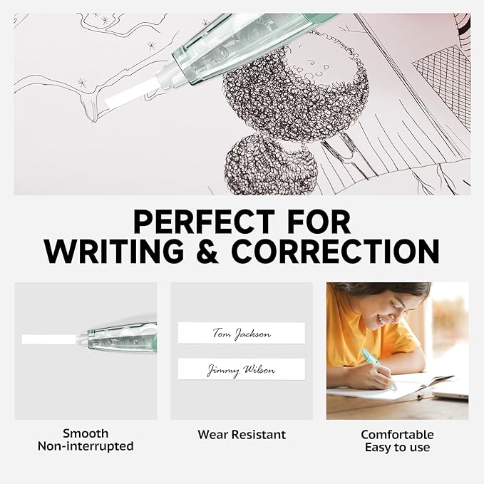KILINEO Refillable Retractable White Correction Tape, Pen Shaped White Smooth Pull Out Japanese Aesthetic Cute Correction Tape for Office Supplies, 4 PCS (ZH-67)