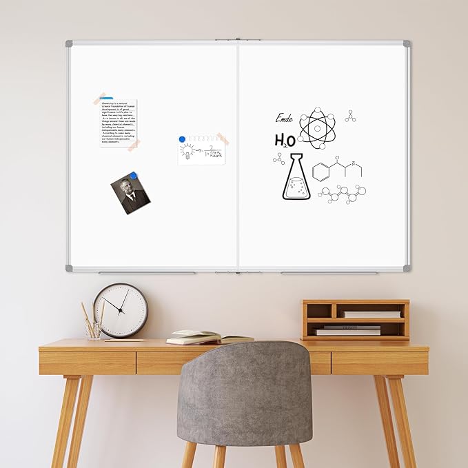 Lockways Large Magnetic Dry Erase Board 48" x 36", Foldable Wall Mounted Whiteboard| White Board with Pen Tray for Business,Team,Home Office,Home Education and Classroom