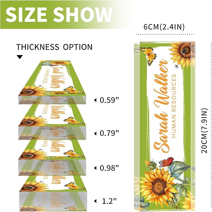 Name Plate for Desk, Desk Name Plate Personalized, Office Decor for Women Men, Acrylic Desktop Accessories, Office Appreciation Gifts for Boss Social Workers Nurse Teacher Employee (Sunflowers)