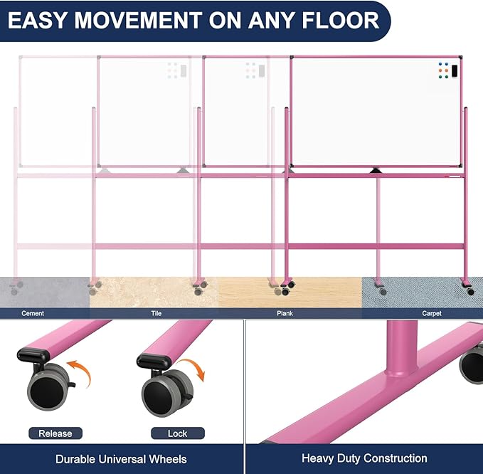 Large Dry-Erase Rolling Magnetic Whiteboard - 48 x 32 Inches Dry Erase Board with Stand Height Adjust Double Sides Mobile White Board Easel on Wheels with 25 Sheets Paper Pad Office, Home & Classroom