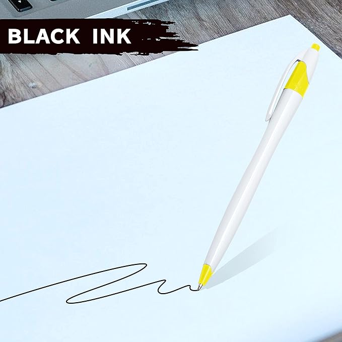 DISCOUNT PROMOS Slim Curvy Ballpoint Pens Set of 10, Bulk Pack - Black Ink, Retractable, Great for Office, School, Tradeshows - Yellow