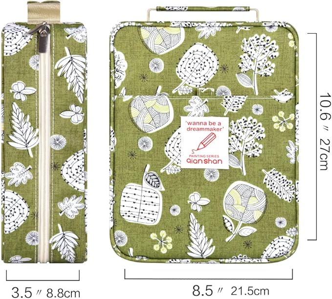 qianshan 202 Colored Pencils Pencil Case - 136 Color Gel pens Pen Bag or Marker Organizer - Universal Artist Use Supply Zippered Large Capacity Slot Super Big Professional Storage Dandelion