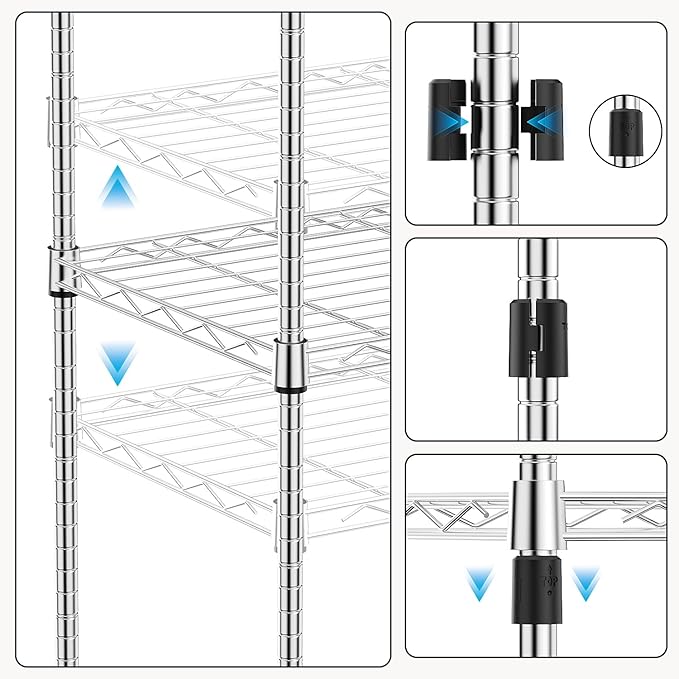 1250 lbs 5 Tier Shelf Metal Storage Shelves Wire Rack Closet Organizers with Wheel for Garage Kitchen Bathroom Laundry Chrome 13.7" D x 23.6" W x 62.4" H