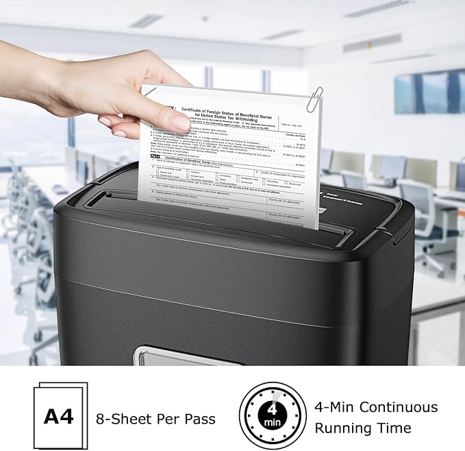 Bonsaii Paper Shredder, 8-Sheet Crosscut Home Office Shredder with 4.2 Gallon Bin, P-4 Security Level Document Shredder Shred Credit Card/Mail/Staple/Clip (C261-C Updated)