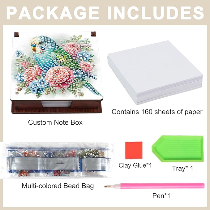 Formeydemi Bird Diamond Painting Kit Note Box,Memo Paper Storage Box Diamond Art,Sticky Note Holder Diamond Art,Diamond Painting Memo Pad For Office Desk. (Bird)