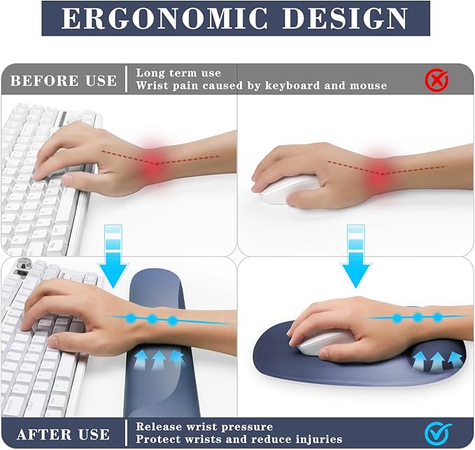 Wrist Rest for Keyboard and Mouse, Ergonomic Gel Computer Keyboard Wrist Rest with Memory Foam, Keyboard Wrist Support Pad for Long Hours of Work, Gaming, Studying-Relieve Wrist Pain