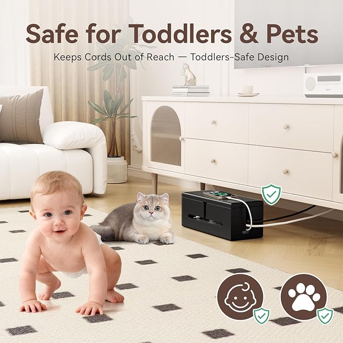 Large Cable Management Box-Stylish Wire Organizer, Wire Concealer and Wire Management Box-Wire Management Box with Protective Sleeve (Brown)