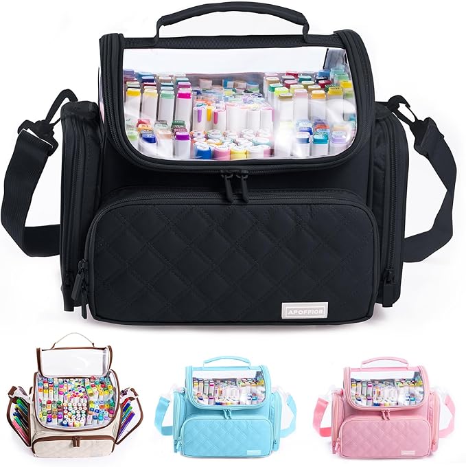 Large Marker Organizer Case Holds 150-200 Markers | Art Marker Storage Bag with Removable Dividers & Clear Top for Artists, Crafters & Travel - Pen, Pencil Alcohol Marker Holder - Art Supply