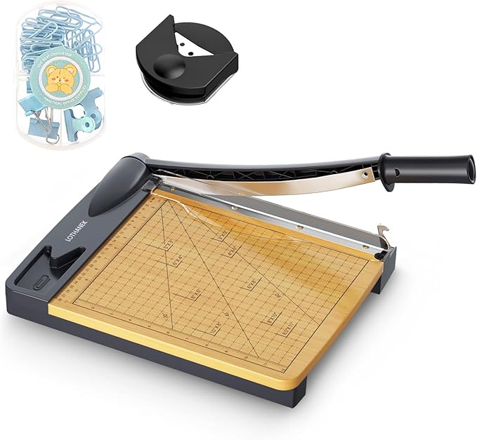 12'' Wood Guillotine Paper Cutter, Heavy Duty Wood Base Paper Trimmer with 16 Sheets Capacity Paper Cutting Board for Classroom, Crafting, Cardstock, Art Projects