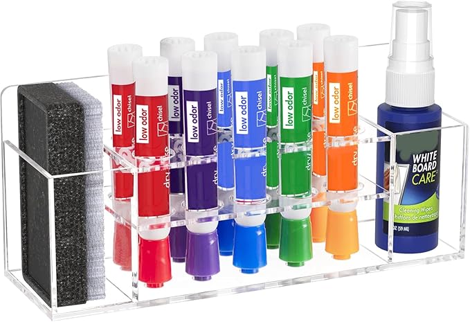 HBlife Acrylic Dry Erase Marker Holder Wall Mount, 10 Slots Whiteboard Marker Holder for Office, School and Home, Marker, Eraser and Whiteboard Cleaner Not Included, Clear