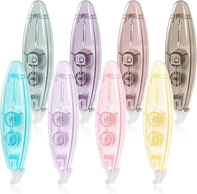 BAYTORY 8 Pcs White Correction Tape, Aesthetic Pull Out Tape 0.2" x 236" for Instant Corrections and Easy to Use Applicator, Correct Wrong Writing for Teacher & Classroom supplies (Pastel)