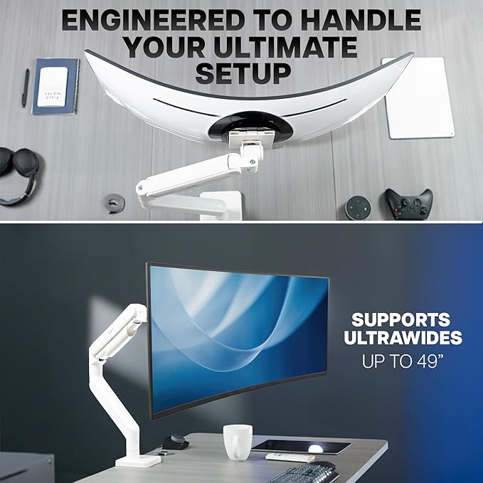 VIVO Heavy Duty Aluminum Ultrawide Monitor Tension Arm for up to 49 inch Screens, Holds 44 lbs, Premium Desk Mount Stand Designed for Samsung Odyssey G9 and More, White, STAND-V101VW