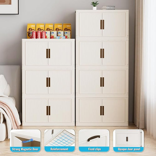 416QT/104GAL Stackable Storage Bins with 1 lid Foldable Storage Drawers with Wheels for Clothes Collapsible Storage Bins Container with door for Home,Office, Dorm Room(104Qt X 4)