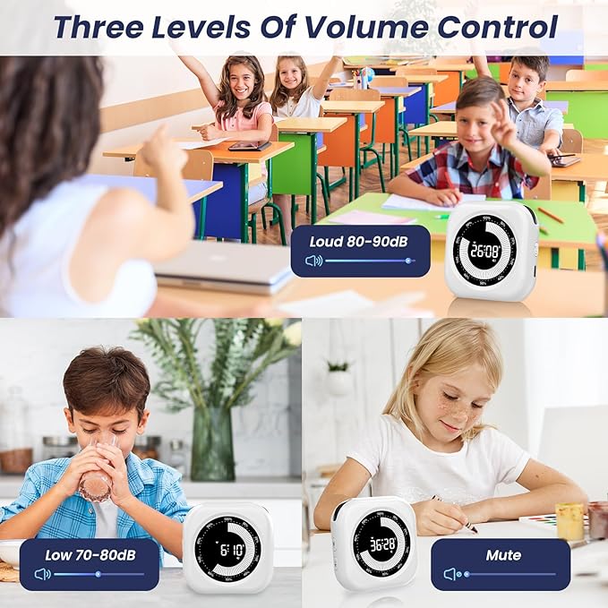 Visual Timer for Kids, 10 Hours Countdown/Up, with Rechargeable, 3 Brightness Display, 3 Volume Levels and Magnetic, Homeschool Study Tool, Large Digital Timers for Kitchen, Classroom