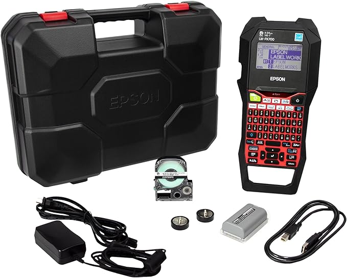 LABELWORKS Epson Sturdy Label Pro Bundle - LW-PX700PCD Industrial Label Maker Kit and 18MM Black on White Industrial Nylon Tape