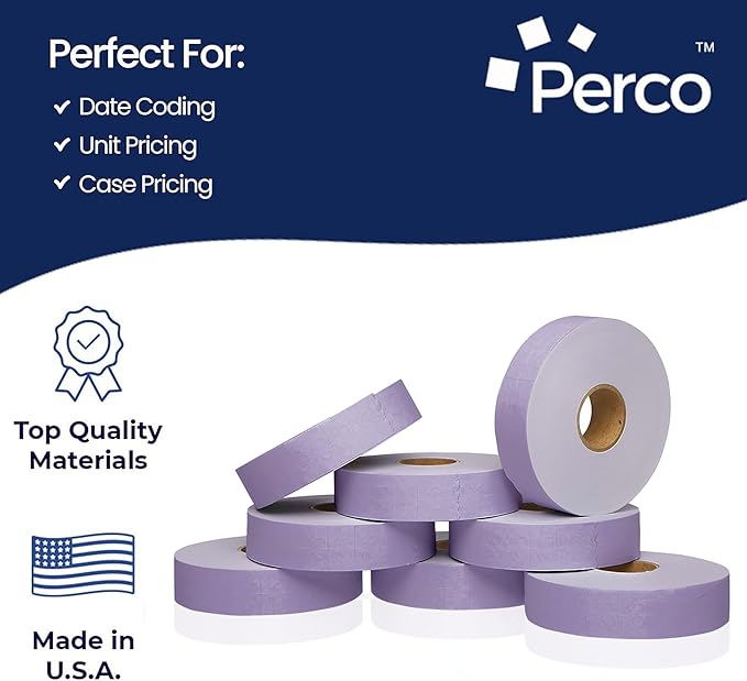 Perco Lavender Pricing Labels for Monarch 1131 Price Gun, 3 Sleeves - Pack of 24 Rolls - 60,000 Price Marking Labels with Ink Rolls Included