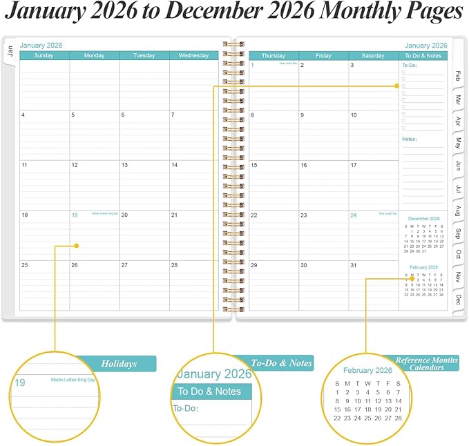 2026 Daily & Monthly Planner - One Page Per Day, Daily Planner from January 2026 - December 2026, Planner 2026 with 12 Monthly Tabs, 8.5" x 11", Flower-A