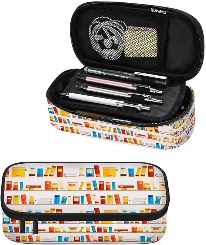 Book Shelves Pencil Case Books School Library Dictionary Bright Pencil Bag Pen Markers Pouch Holder Organizer for Boy Girl School Students